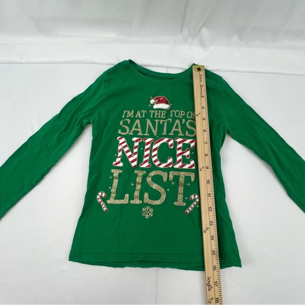 Gymboree - Kid's Christmas Shirt - S (5/6) - Santa - Green - Long Sleeved
